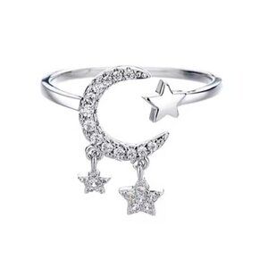 Silver Star and Moon Adjustable Ring